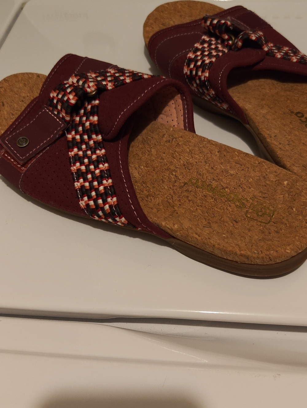 Spenco Maroon Cork Footbed Slide Sandals